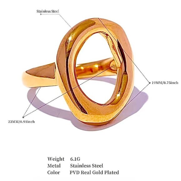 NWT Statement Chunky Oval Cut-Out Ring Sz.7 18K Gold Plated - Picture 7 of 11